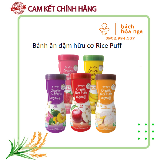 Ăn dặm bánh gạo organic rice puffs farm to baby hàn quốc đủ vị chai 50g