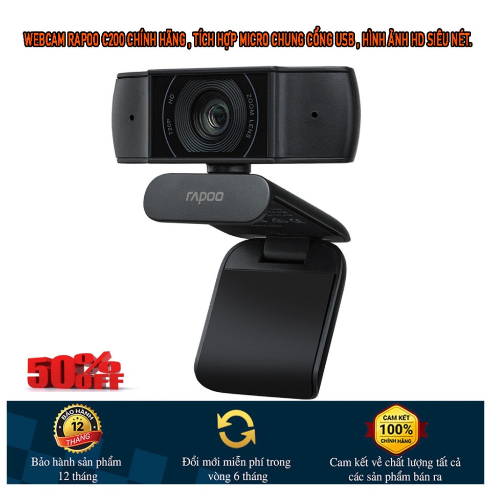 [HCM]WEBCAM RAPOO C200 FullHD 720p TÍCH HỢP MICRO CHUNG CỔNG USB HÌNH ẢNH HD SIÊU NÉT ( Bảo Hành 12 Tháng )