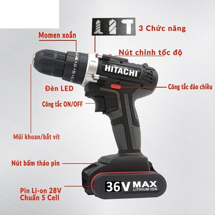 Máy khoan pin hitachi 36v + 2pin 36v new 2020
