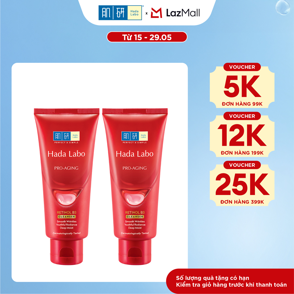 [VB] Bộ 2 Sữa rửa mặt cải thiện dấu hiệu lão hóa dạng kem Hada Labo Pro-Aging Retinol B3 Cleanser 80g