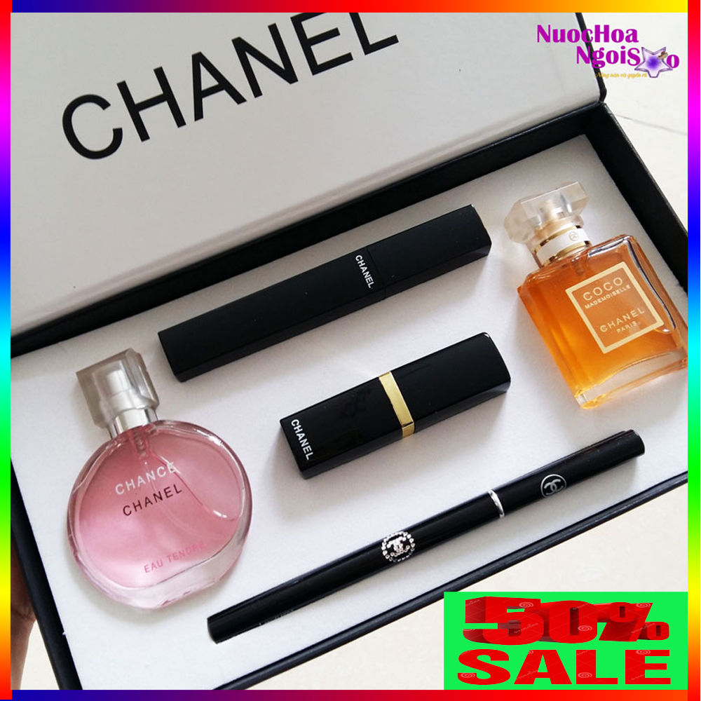 Combo Son Nước Hoa Mini Nữ - Combo 5 món CHA.NEL Son và nước hoa cao cấp, Hàng pháp xịn xò, Thiết kế sang trọng lịch lãm.
