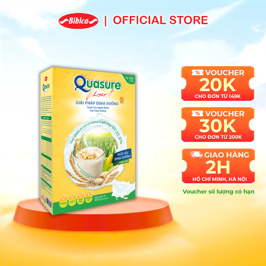 BAO BÌ MỚI - Bánh Dinh Dưỡng Quasure Light Bibica dành cho người ăn kiêng và tiểu đường - Bột Ngũ Cốc/ Bánh Bông Lan/ Bánh Quy