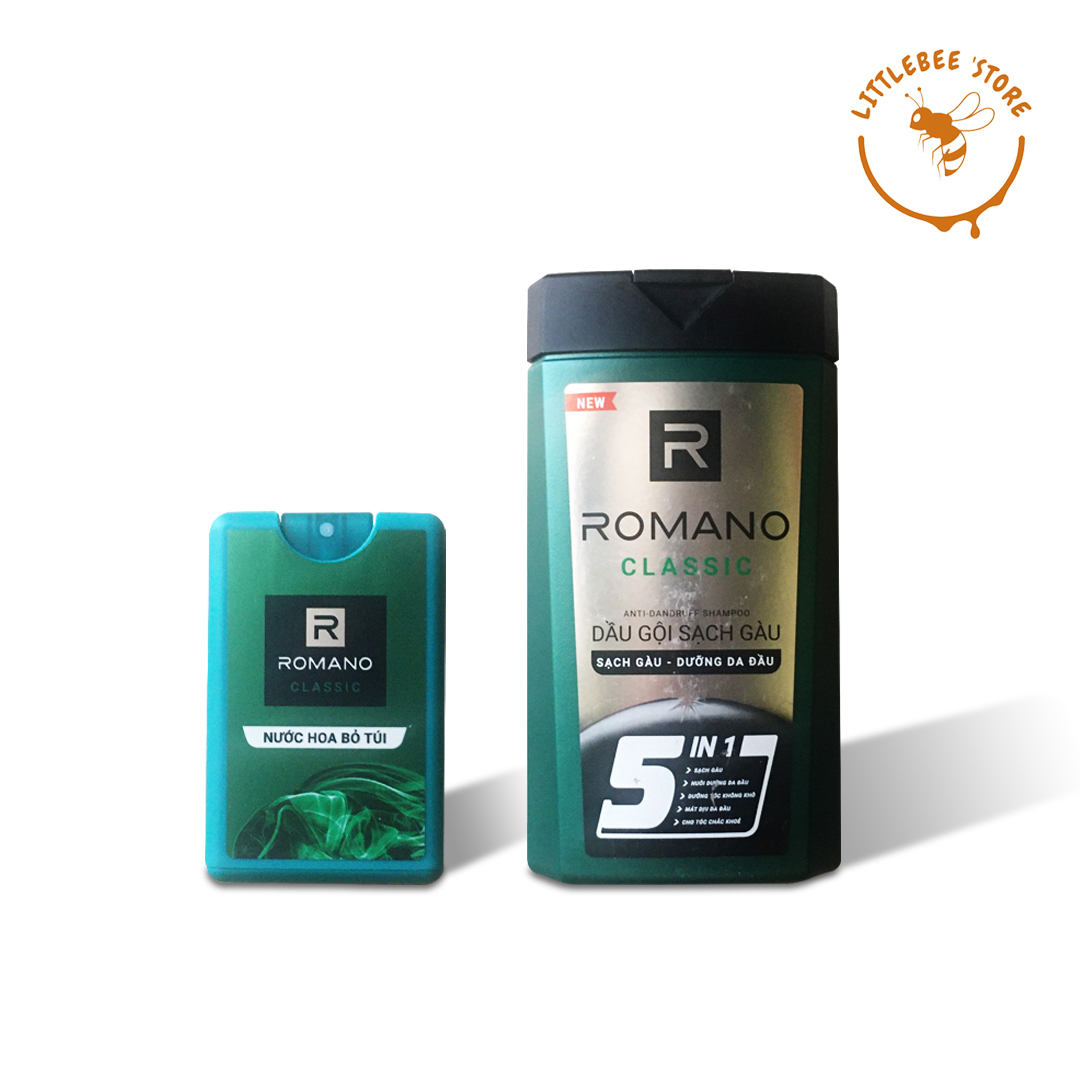 Combo dầu gội nước hoa Romano 150g+ nước hoa bỏ túi Romano 250 lần xịt