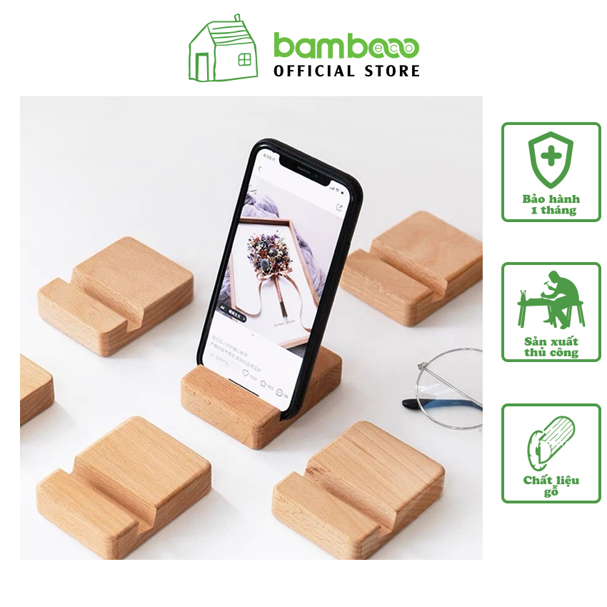 Giá đỡ điện thoại bằng gỗ nhỏ gọn có khe cắm BAMBOOO ECO kệ đỡ điện thoại chống ẩm mốc thân thiện môi trường - BE80
