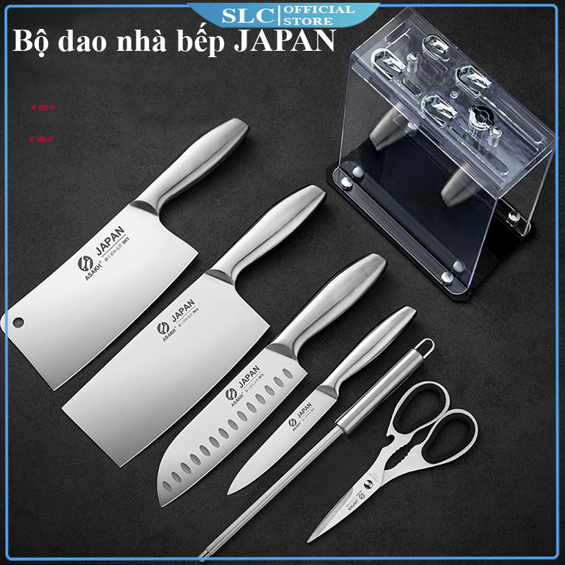 Bộ dao làm bếp 7 món, dao kéo nhà bếp, dao kéo nhà bếp japan 07 món kèm khay đựng tặng nạo rau củ