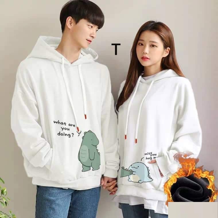 Áo hoodie nam nữ in khủng long cắn đuôi