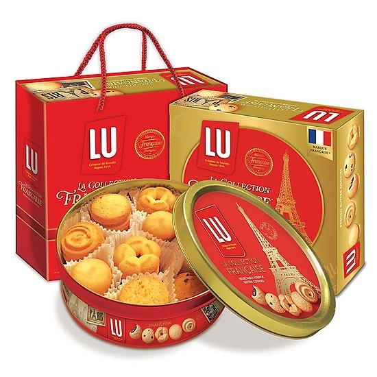 Bánh quy bơ pháp lu - kinh đô hộp sắt 540g kèm túi xách