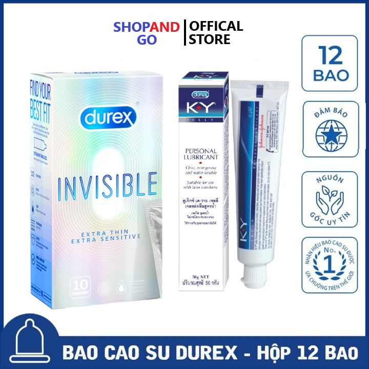 Bao Cao Su Durex Invisible Extra Thin cực siêu mỏng 10S tặng gel bôi trơn Durex KY 50G