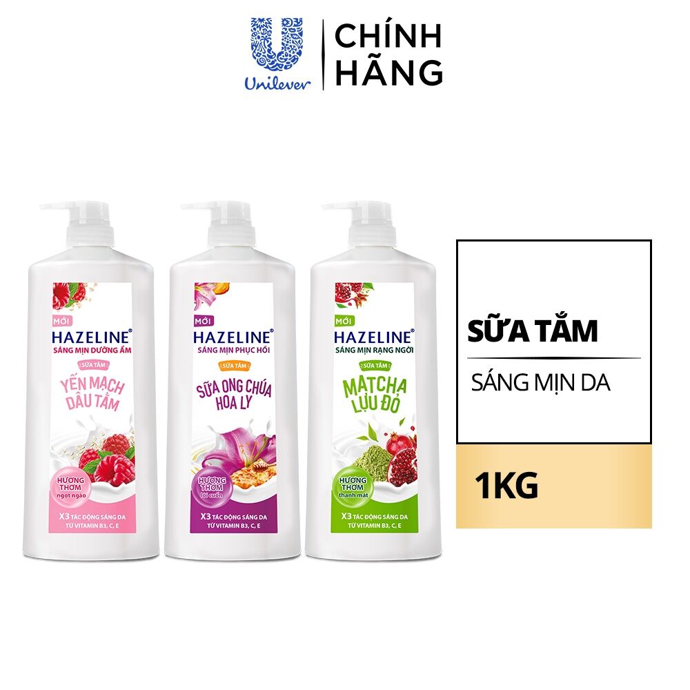 [HSD: T2.2026] Sữa Tắm Hazeline Yến Mạch Dâu tằm / Matcha Lựu đỏ / Sữa Ong Chúa & Hoa Ly chai 1kg