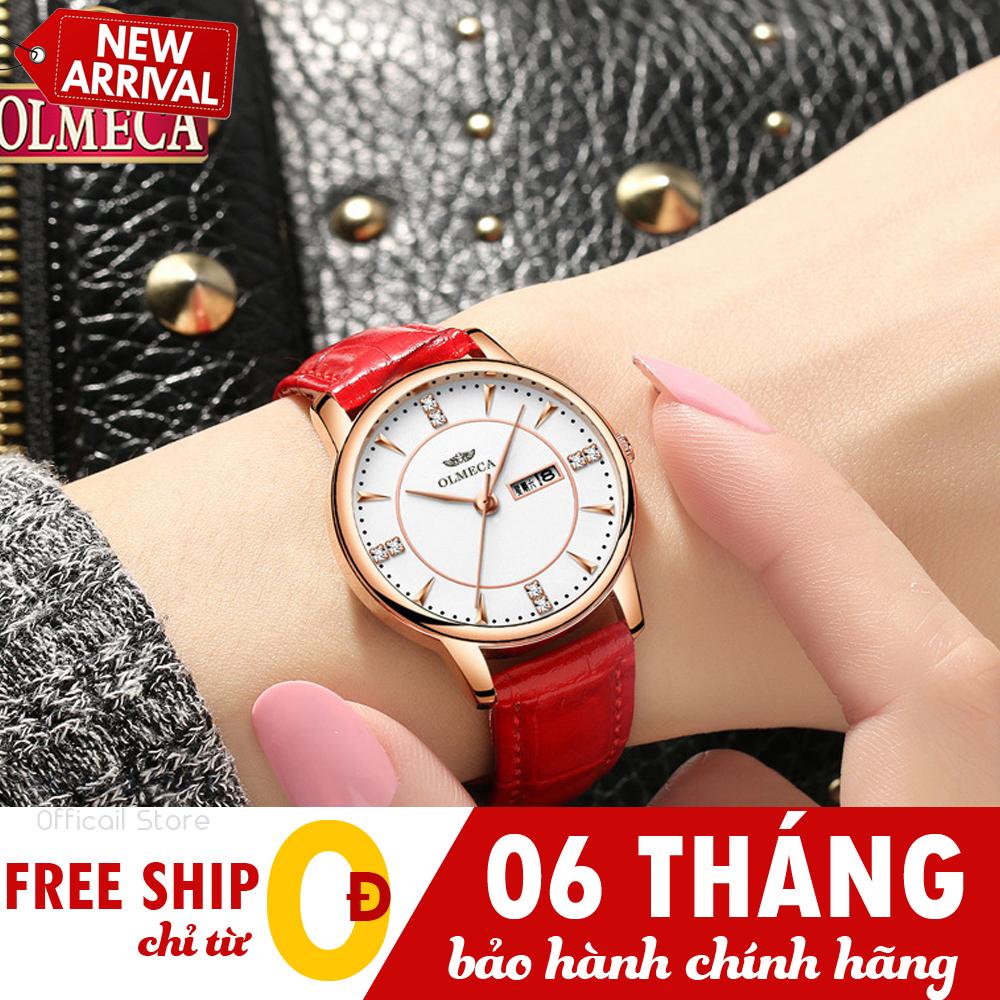 Đồng hồ nữ Olmeca M2, Dây da cao cấp, Đính đá thạch anh siêu đẹp, Kháng nước sinh hoạt 30M, 6 tháng bảo hành , Full hộp đồng hồ