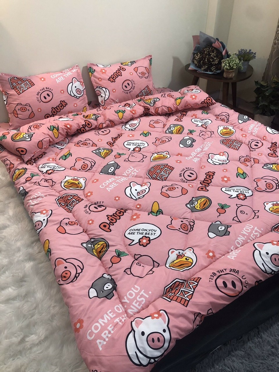 (FreeShip MAX) Chăn Phao Chần bông Siêu Nhẹ Cotton , Hoạ Tiết Hình Các Con Thú Ngộ Nghĩnh