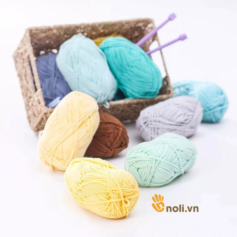 Len milk cotton 125g loại 1 se tròn, săn chắc, tơi xốp, đan móc khăn, áo, túi xách, thú bông cho bé