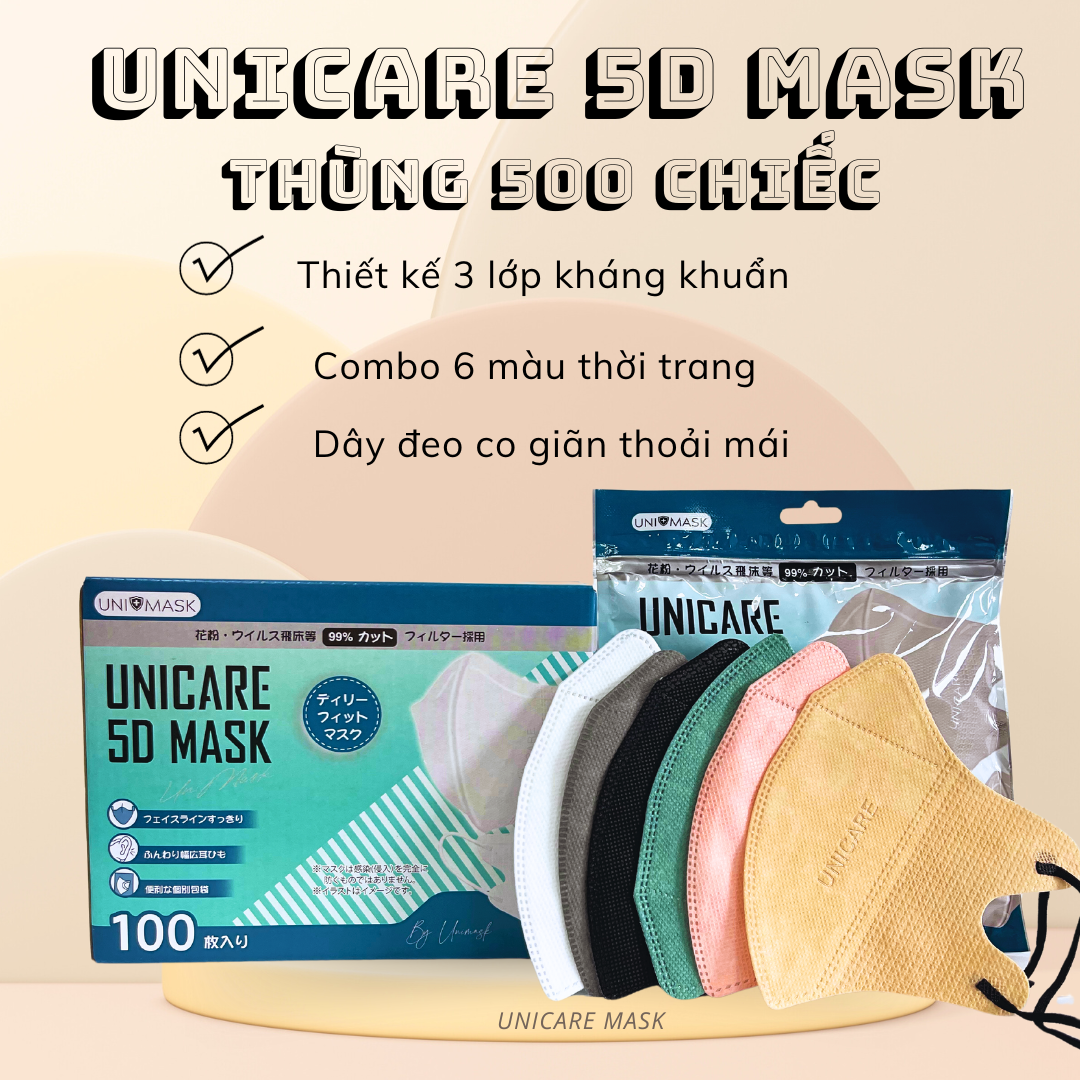 Thùng 500 chiếc khẩu trang 5d unimask chính hãng ngăn ngừa khói bụi cản tia uv thế hệ mới