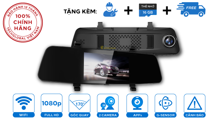 Camera hành trình gương Blurams(g8+) (tặng 64gb)ghi hình 2 mắt - Cam lùi ,gps,Wifi ADAS-bảo hành 1 năm