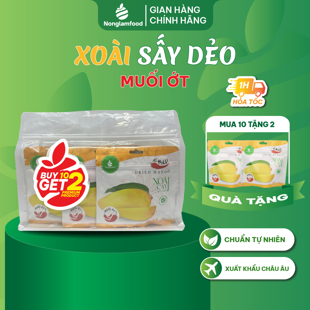 [Mua 10 Tặng 2] Combo 10 túi xoài muối ớt sấy dẻo Nonglamfood 75g | Ăn vặt văn phòng