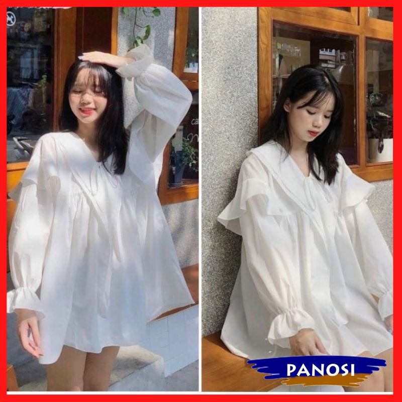 Áo kiểu nữ áo babydoll tay dày cổ bèo tay chun phồng bánh bèo xinh xắn PANOSI - A61