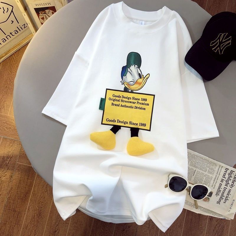 Aó thun cotton nữ tay ngắn vịt hoạt hình dễ thương