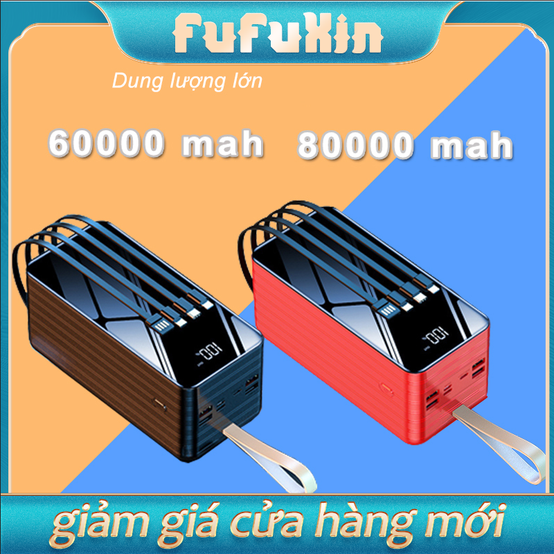 Pin sạc dự phòng 60000 80000mah chính hãng cho điện thoại Xiaomi Huawei tích hợp pin ngoài 4 cáp sạc dự phòng có đèn LED pin dự phòng siêu rẻ siêu dung lượng