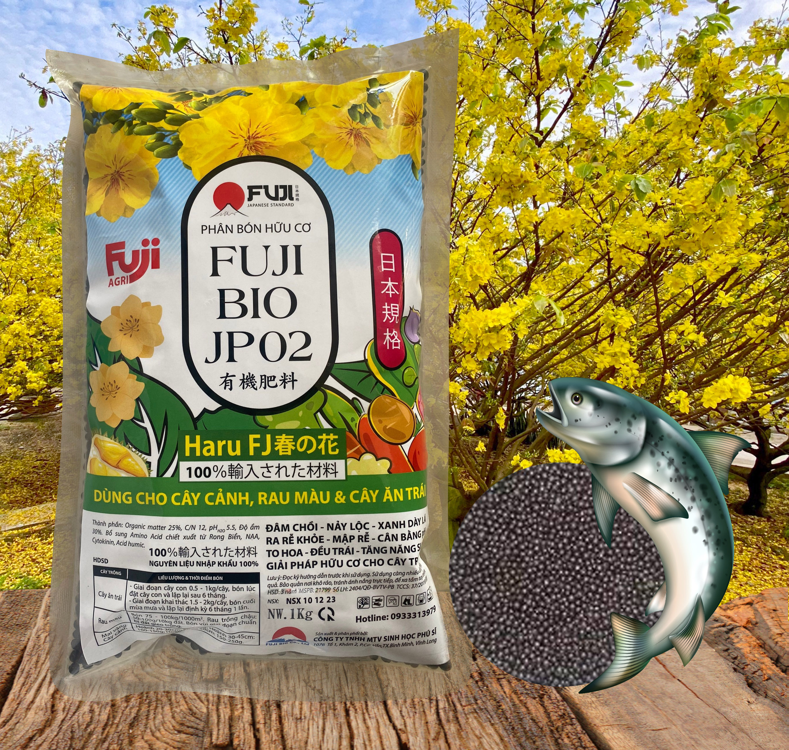  Phân bón mai vàng hữu cơ đạm cá  FUJI BIO JP02 1kg Nhật Bản chuyên dùng cho cây cảnh & Rau màu 