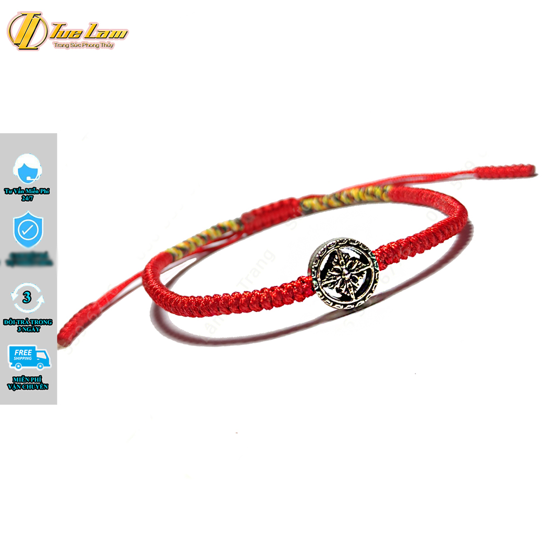 Vòng tay may mắn dây chỉ cao cấp bện charm bánh xe pháp luân bình an - Tuệ Lâm