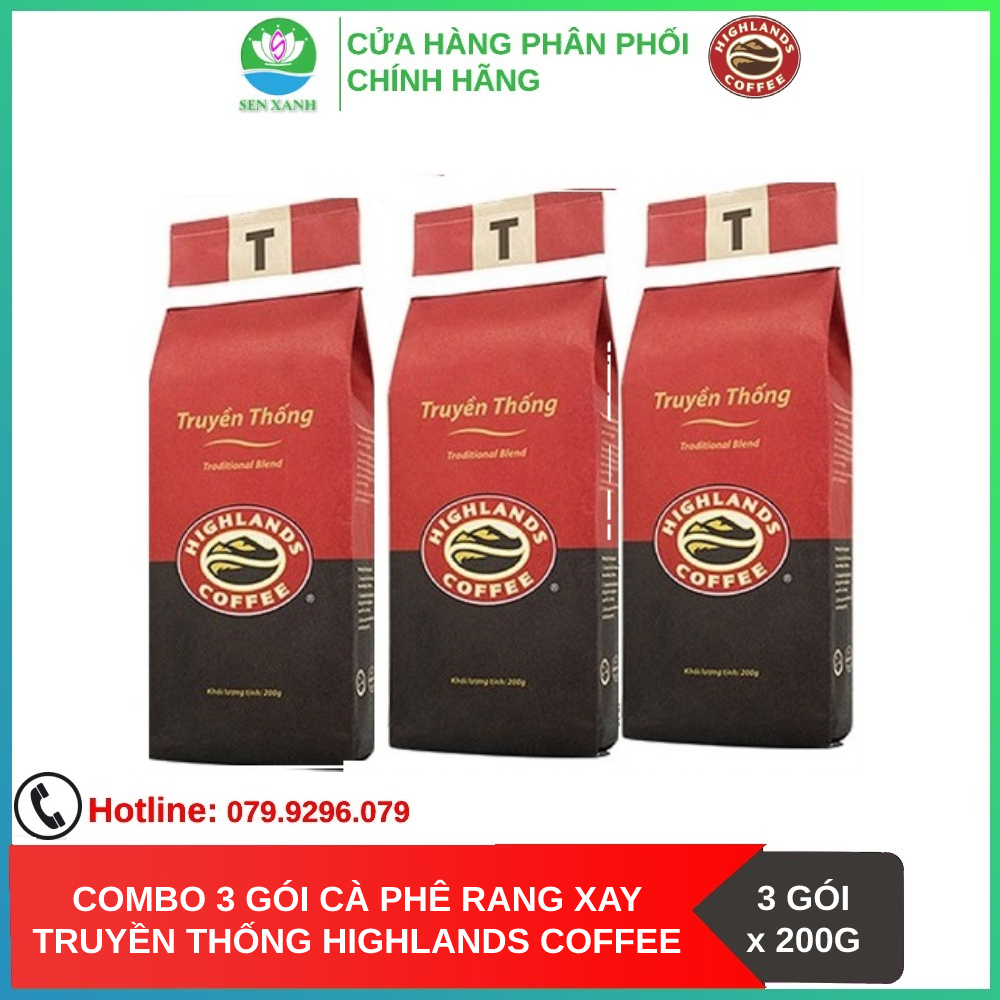 Combo 3 gói Cà phê Rang xay Truyền thống Highland Coffee 200g