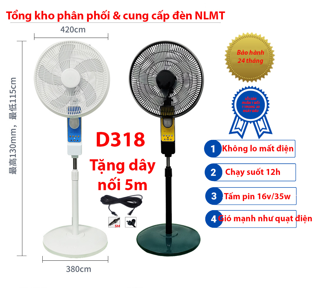 Quạt tích điện năng lượng mặt trời quạt cây đứng có điều khiểu từ xa thời gian sử dụng tới 12h kèm bộ sạc điện