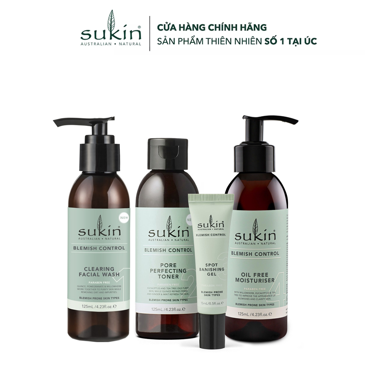 Bộ chăm sóc da toàn diện sukin 4 bước dành cho da mụn