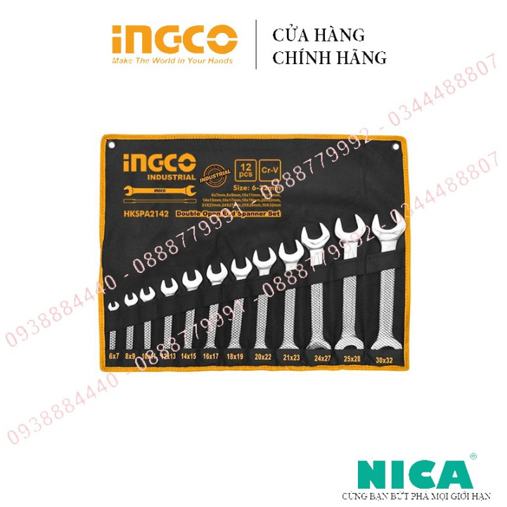 Bộ 12 cờ lê hai miệng ingco hkspa2142 6-32mm chính hãng - siêu thị đồ nghề