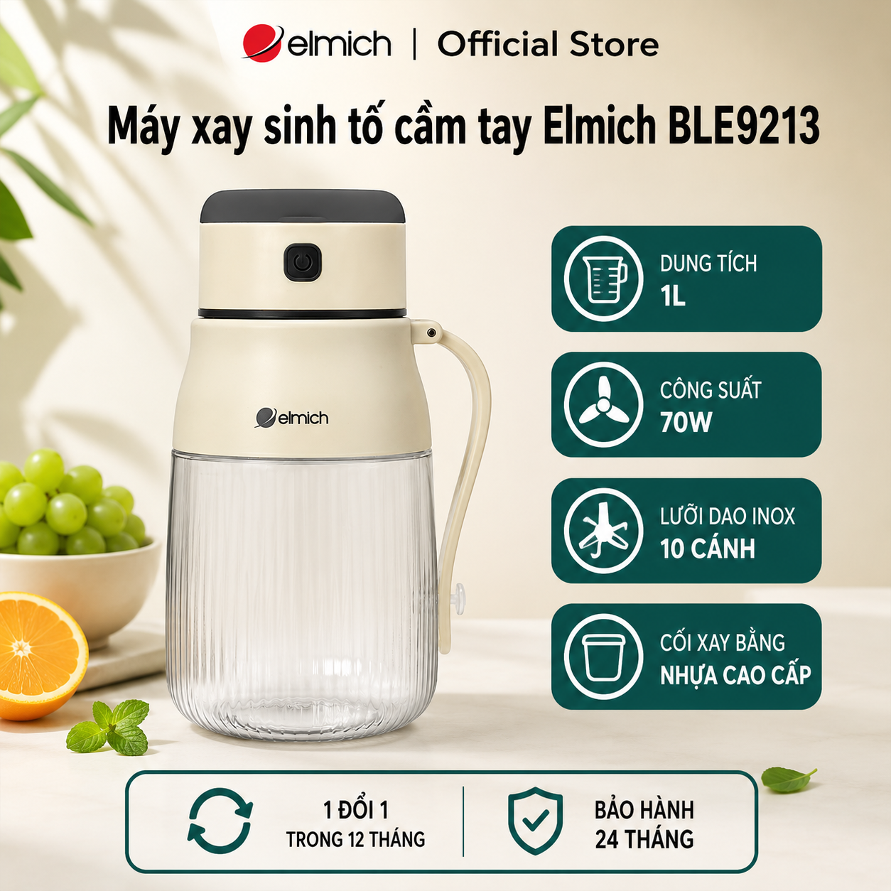 (Chỉ 25-29.07)Máy xay sinh tố cầm tay Elmich BLE9213