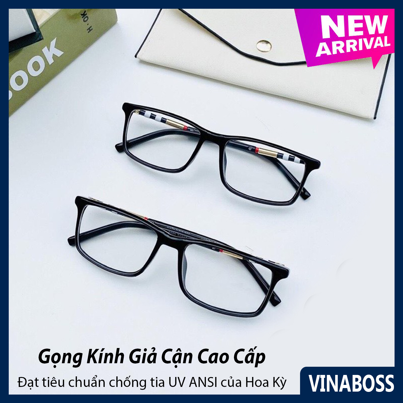 Kính giả cận nam nữ Hàn Quốc tròng chống tia UV VNBBR8080 - Gọng kính cận nam nữ không độ cao cấp - Tặng kèm hộp đựng và khăn lau