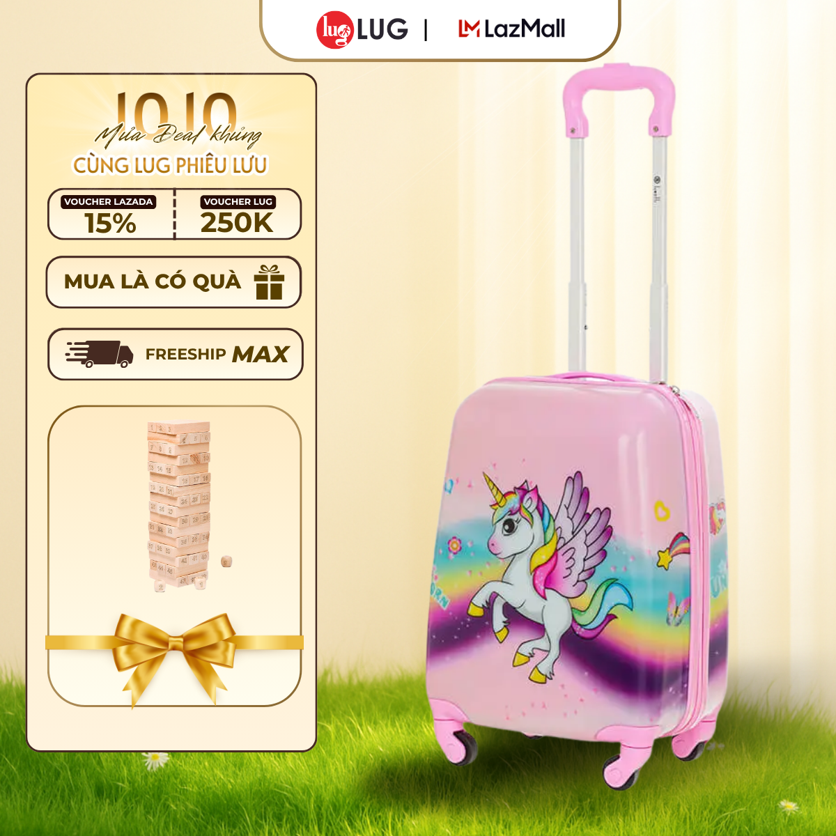 Vali Kéo Du Lịch Cho Bé LUG Lusetti MK00 Nhựa ABS + PC Nhẹ Và Chắc Chắn, Họa Tiết Dễ Thương