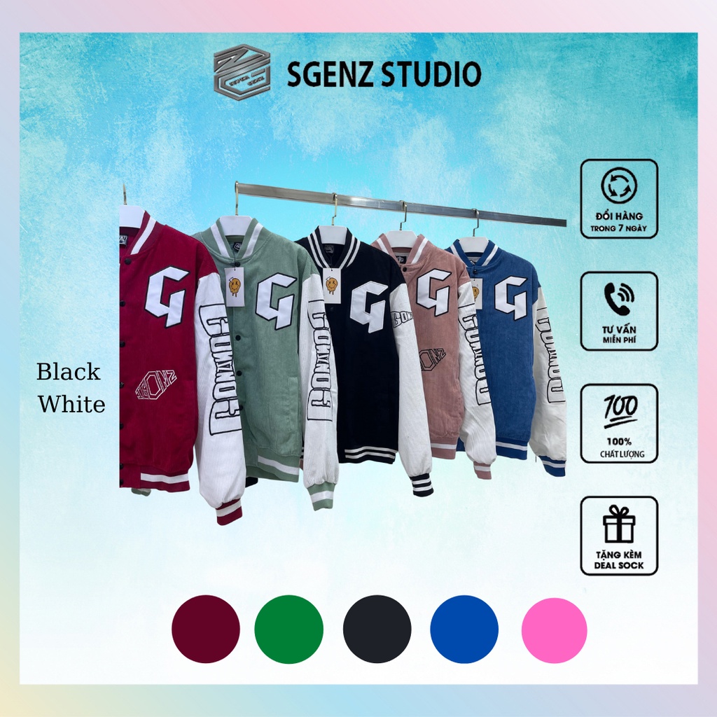 Áo khoác bomber, Jacket varsity Gonz nam nữ Form rộng,nhung tăm, phong cách, cá tính