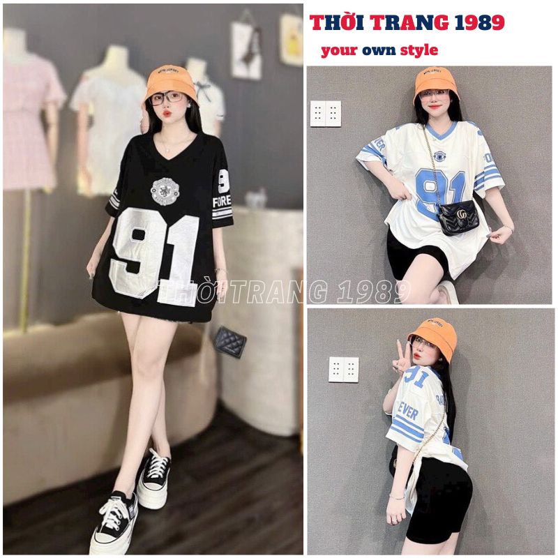 Đồ bộ thun form rộng oversize in số kiểu dáng thể thao năng động, Bộ số 91 2 màu thời trang hottrend, set bộ đi chơi -1989