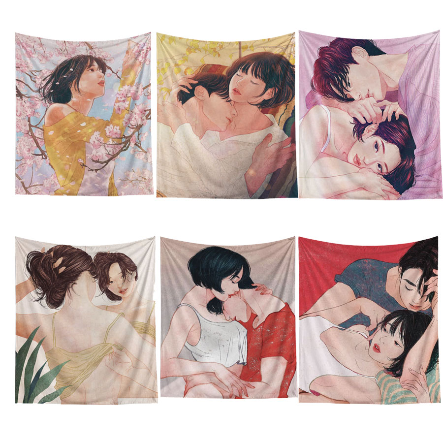 [Khổ dọc] Thảm Treo Tường cặp đôi tình yêu 1m3x1m5 Vải Trang Trí Decor Phòng Ngủ Phòng Khách