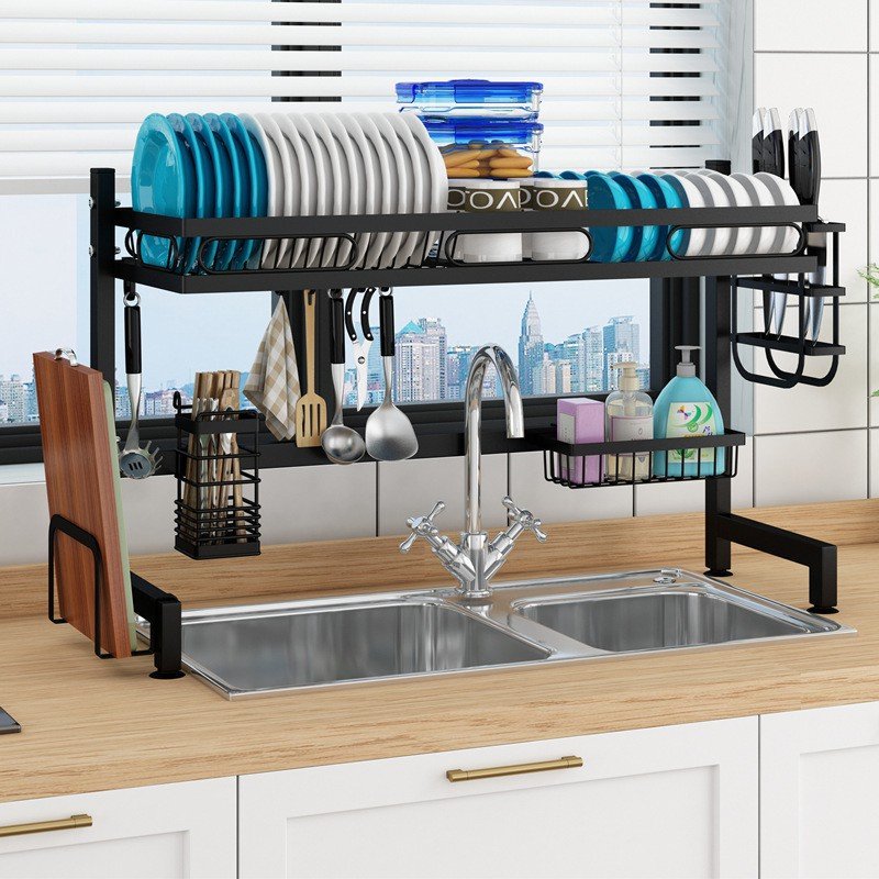 Kệ bát đĩa thông minh, kệ chén đa năng, đồ dùng nhà tiện lợi rộng 85cm cho loại 2 chậu rửa