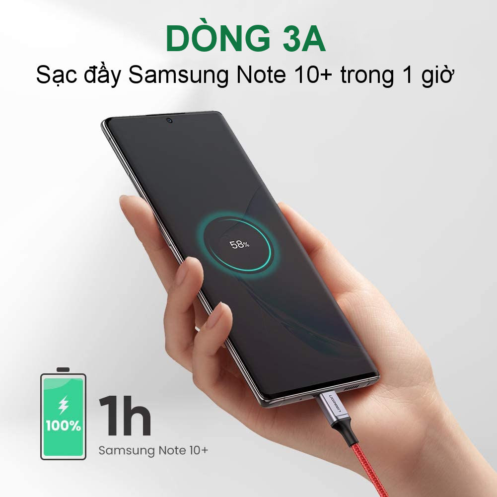 Cáp sạc và truyền dữ liệu 2 cổng USB type C, hỗ trợ sạc nhanh PD 60W, dòng tối đa 3A dây bện nylon dài 1m UGREEN US296 60186 Cáp sạc và truyền dữ liệu 2 cổng USB type C, hỗ trợ sạc nhanh PD 60W, dòng tối đa 3A dây bện nylon dài 1m UGREEN US296 60186