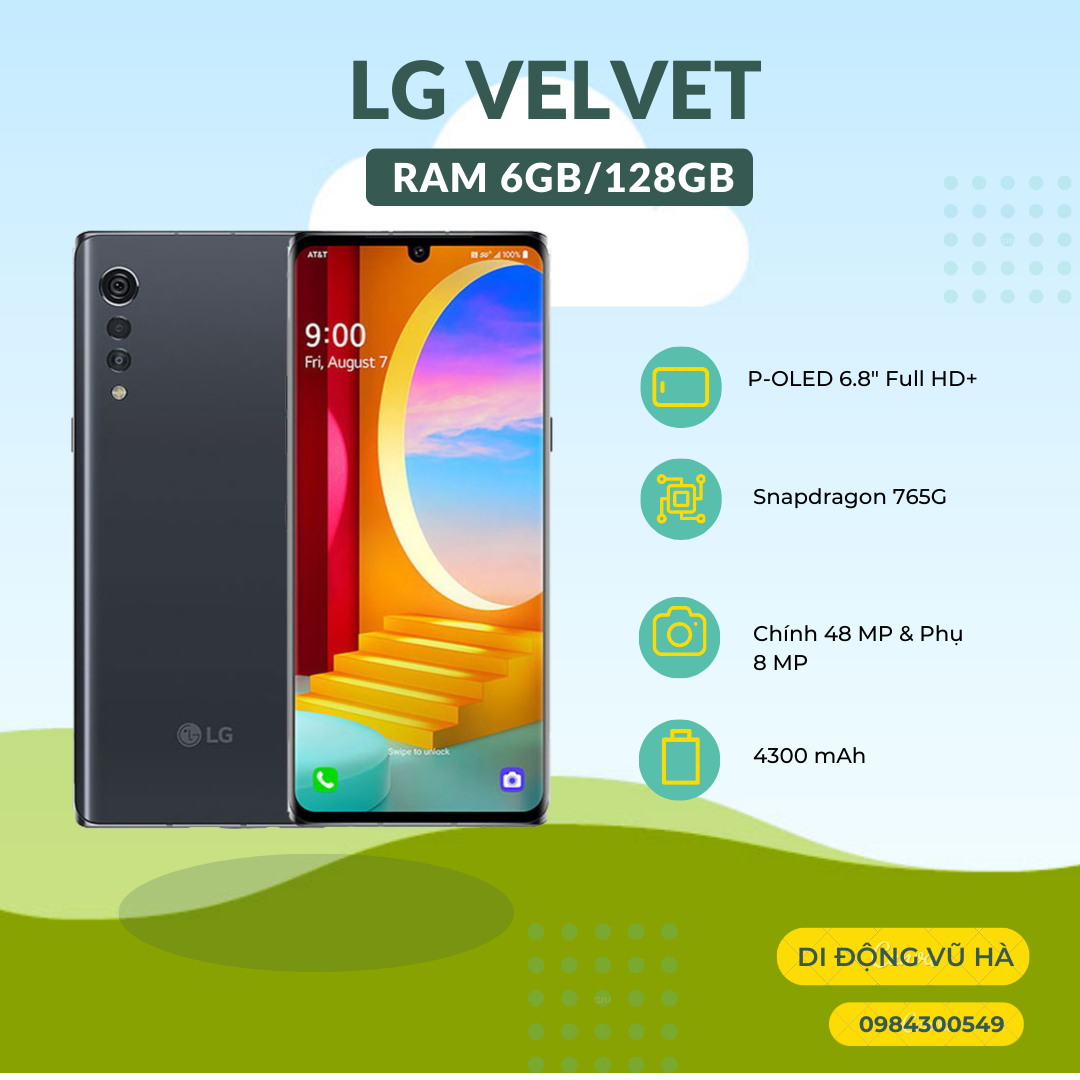 Điện thoại lg velvet mỹ ram 6/128 đẹp keng nguyên zin