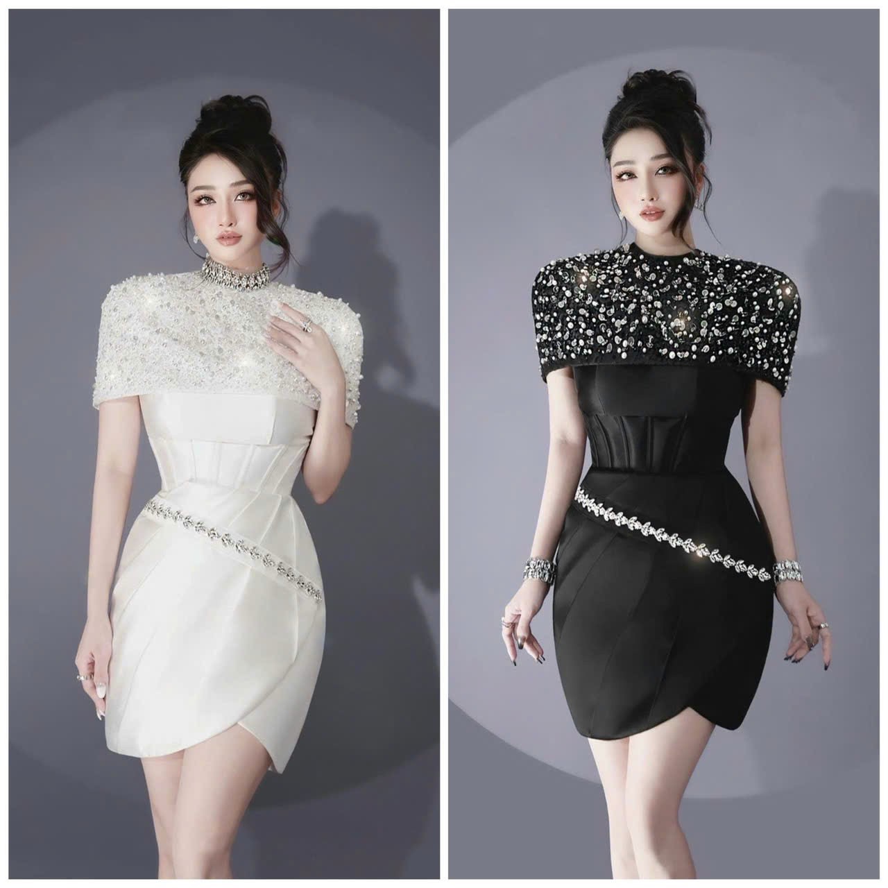 Đầm dự tiệc TRIPBLE T DRESS dáng A kết cườm và dây đá sang trọng - size M/L - MS27Y