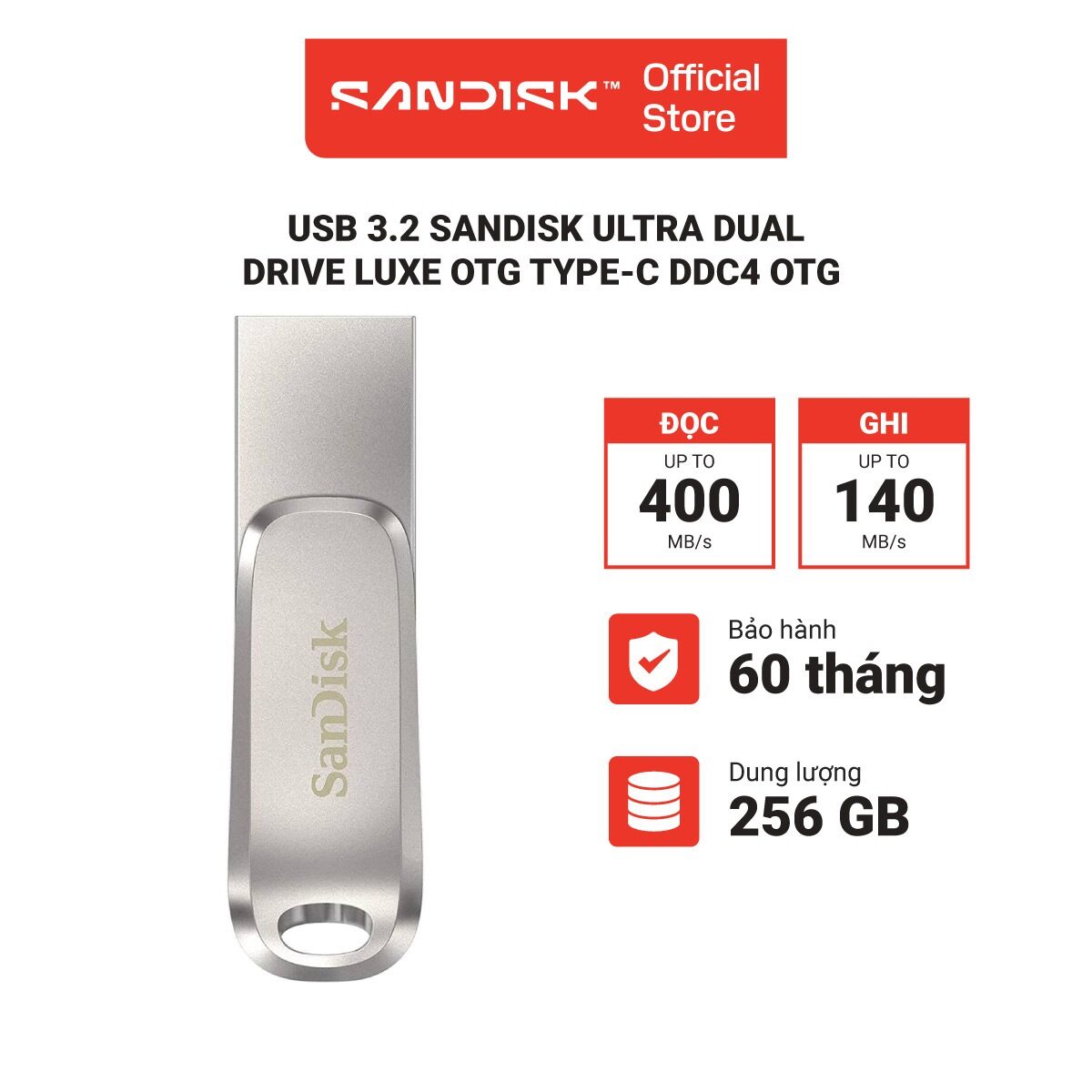 USB 3.2 Sandisk Ultra Dual Drive Luxe 32GB - 64GB - 128GB - 256GB 400MB/s OTG Type-C DDC4