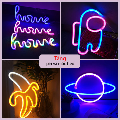 【Tặng PIN】Đèn LED Neon nhiều mẫu, đèn trang trí phòng ngủ, quán dùng pin + USB