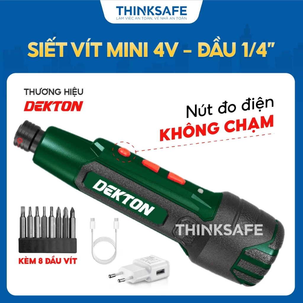  Máy siết vít mini 4V GEN 2 Dekton DK-CV0402  tốc độ 310 v p Tuốc nơ vít pin dò điện không chạm đèn led kèm củ sạc và dây sạc type C + 8 mũi vít Mẫu mới 