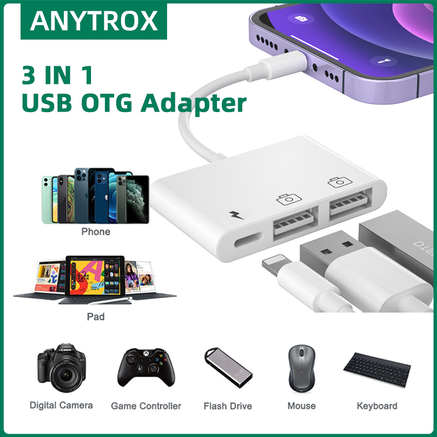 ANYTROX  Cáp OTG Lightning sang cổng usb Bộ chuyển đổi Lightning sang đầu đọc thẻ sd cho iPhone cổng chuyển đổi Có Cổng Sạc Cáp Game Chân Đầu iPad Máy Tính Bảng Cổng Kết Nối Tải Ổ Cứng Di Động