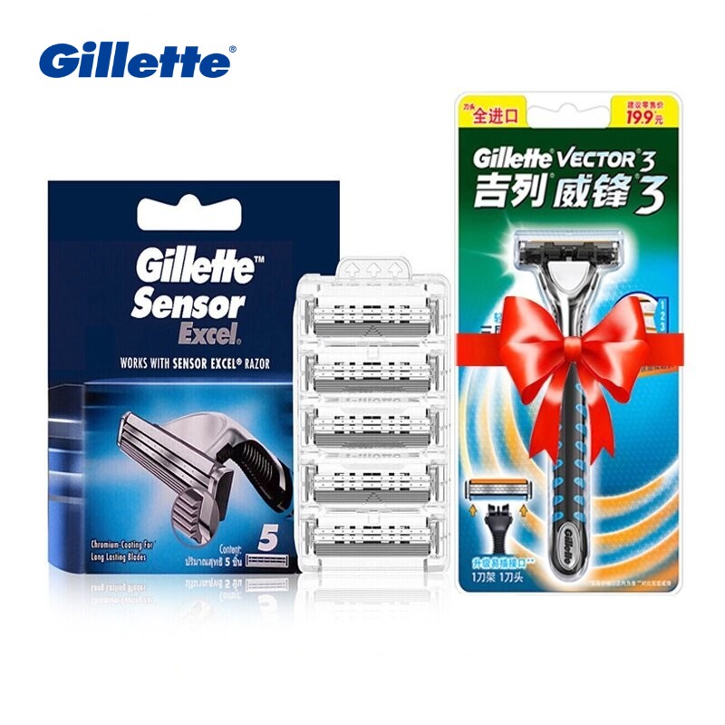 New Gillette cảm biến Excel dao cạo râu Blades cho Râu Nam Dao cạo râu Sharp đầu thay thế với vector3 dao cạo an toàn Quà Tặng