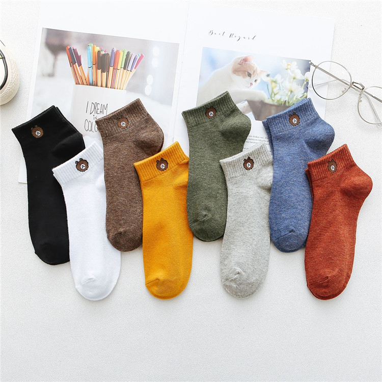Bịch 10 đôi tất gấu cute đủ màu tặng kèm túi rút dây siêu xinh - Egreen Dùng 1 Lần