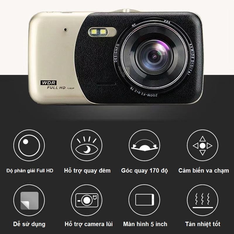 Camera hành trình tiếng Việt SD503 cho ô tô độ phân giải Full HD tặng kèm camera lùi cao cấp - Camera ghi hình cho ô tô màn hình 4 inch Full HD SD-503
