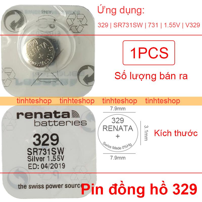 Pin 329 SR731 731 SR731SW V329 1.55V-37mAh Oxit bạc Hg0% Renata (1 vỉ 1 viên)