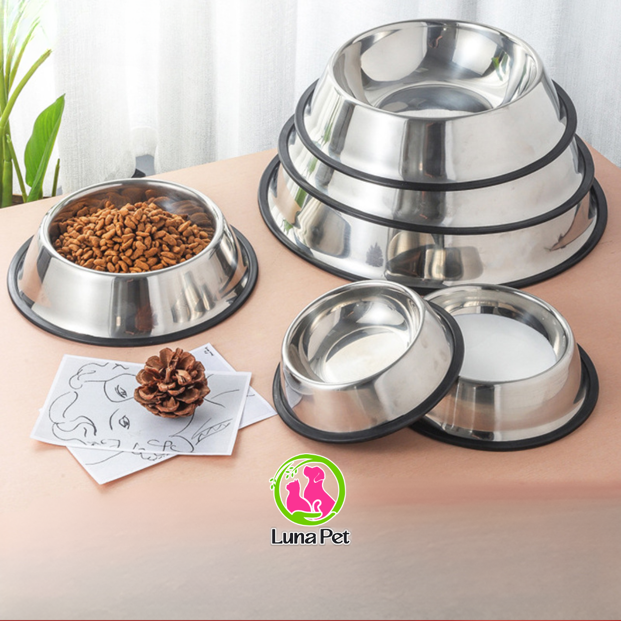 Chén bát đựng thức ăn cho chó mèo chất liệu inox không rỉ chống lật, bát cho chó mèo