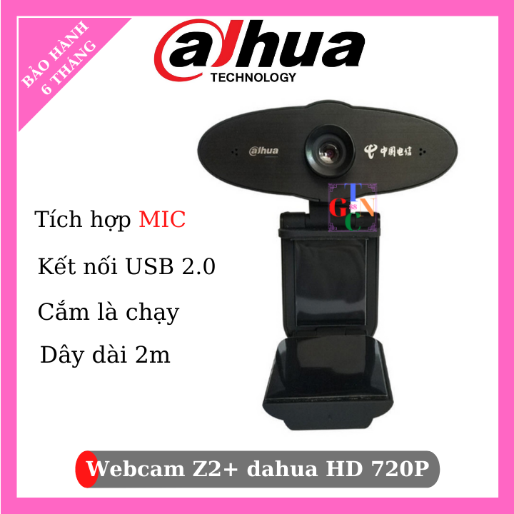 Webcam Z2+ dahua HD 720P cho máy tính, tích hợp mic thu âm