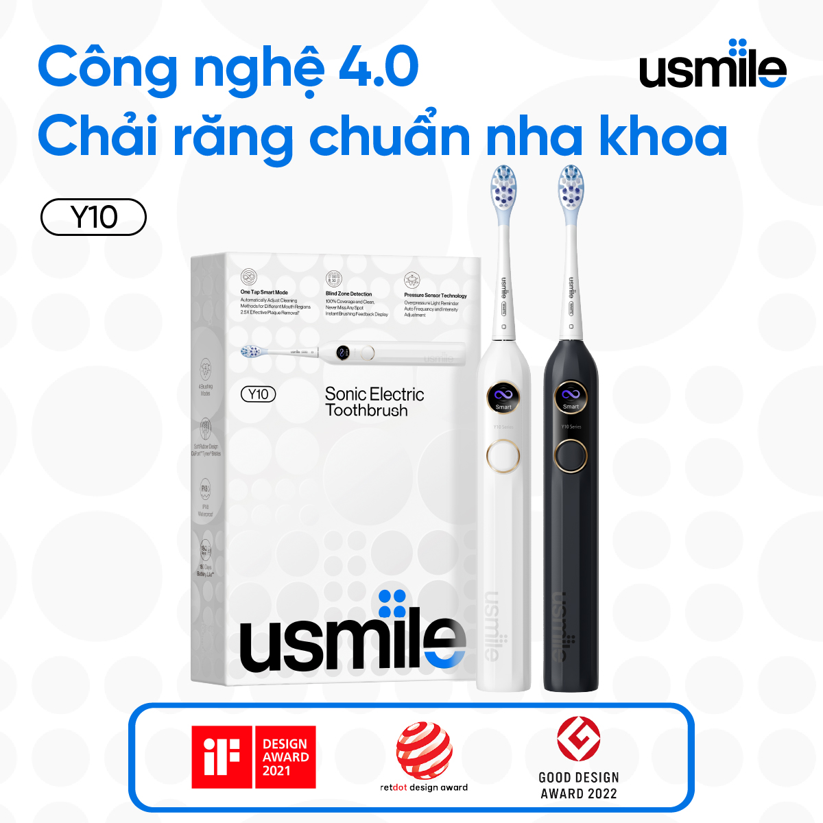 Bàn chải điện sóng âm thông minh usmile Y10 - Bảo hành 12 tháng