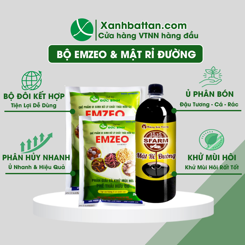 Combo 2 Gói Emzeo Khử Mùi Hôi Và 1 Lít Mật Rỉ Đường Nguyên Chất